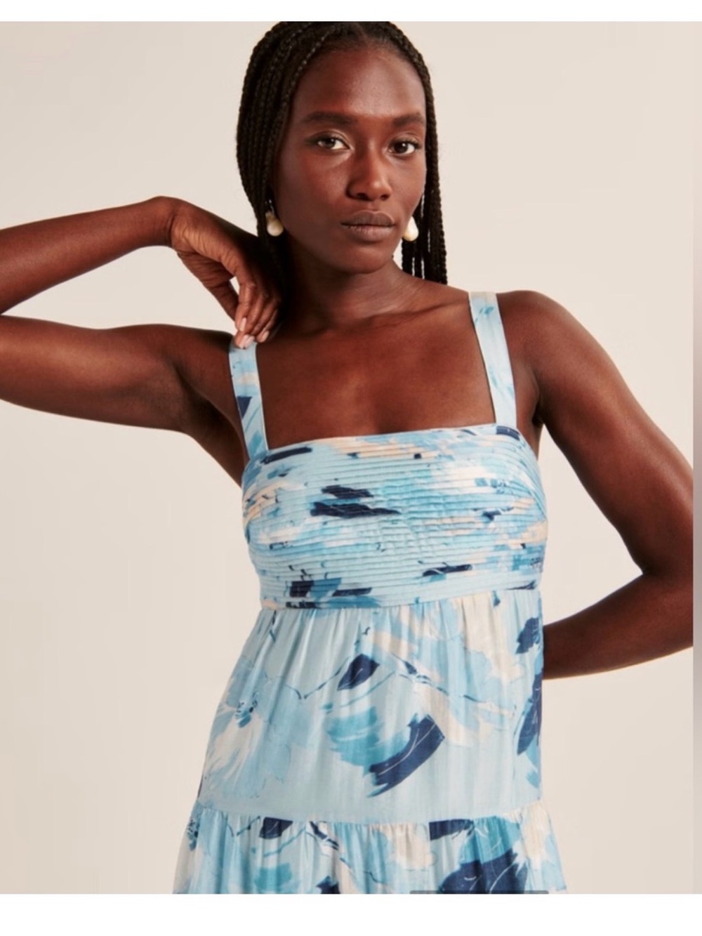 Abercrombie & Fitch Blue Floral Tiered Ruched Empire Waisted Maxi Dress Size M - Picture 4 of 13